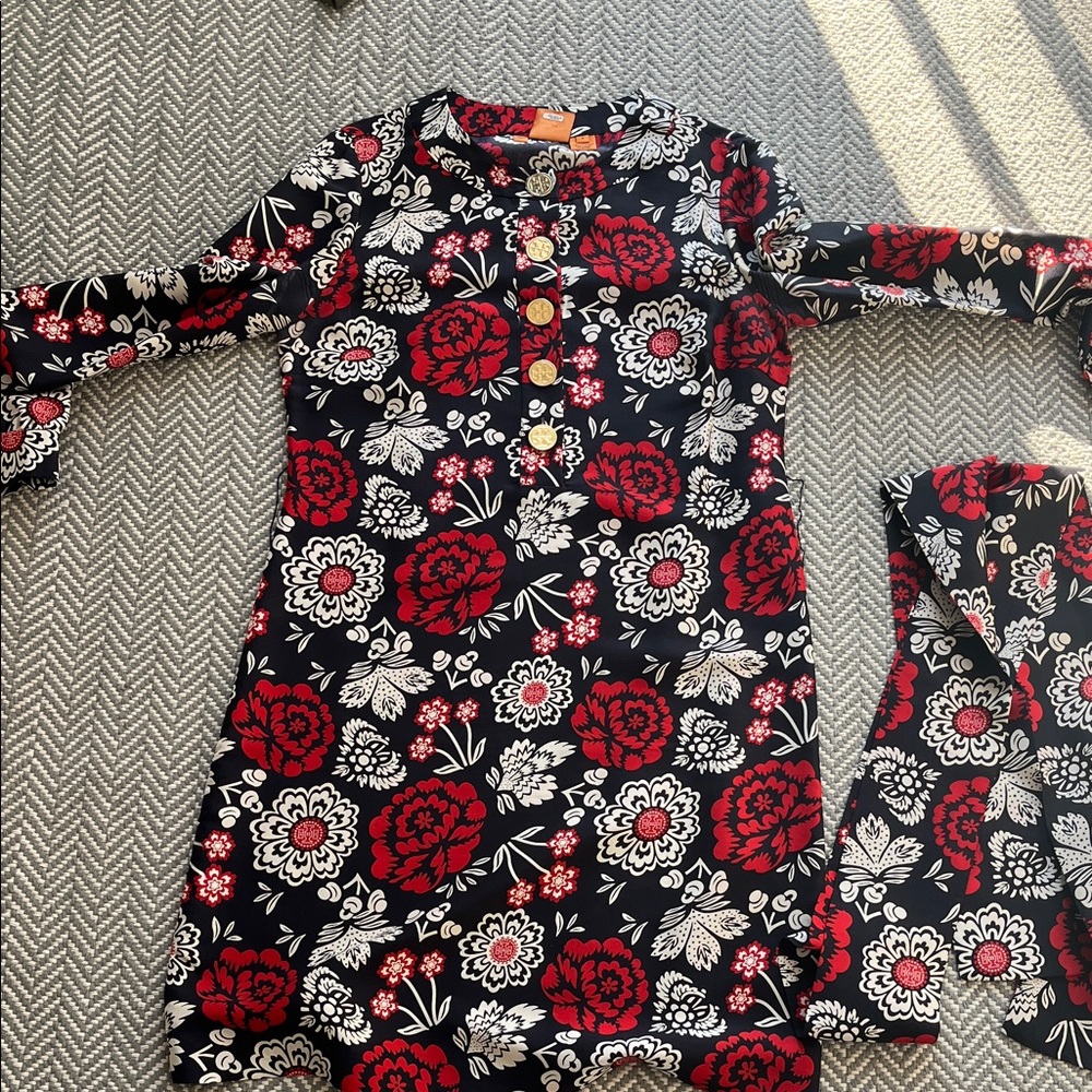 Tory Burch Floral Midi Dress - Black, Red, White